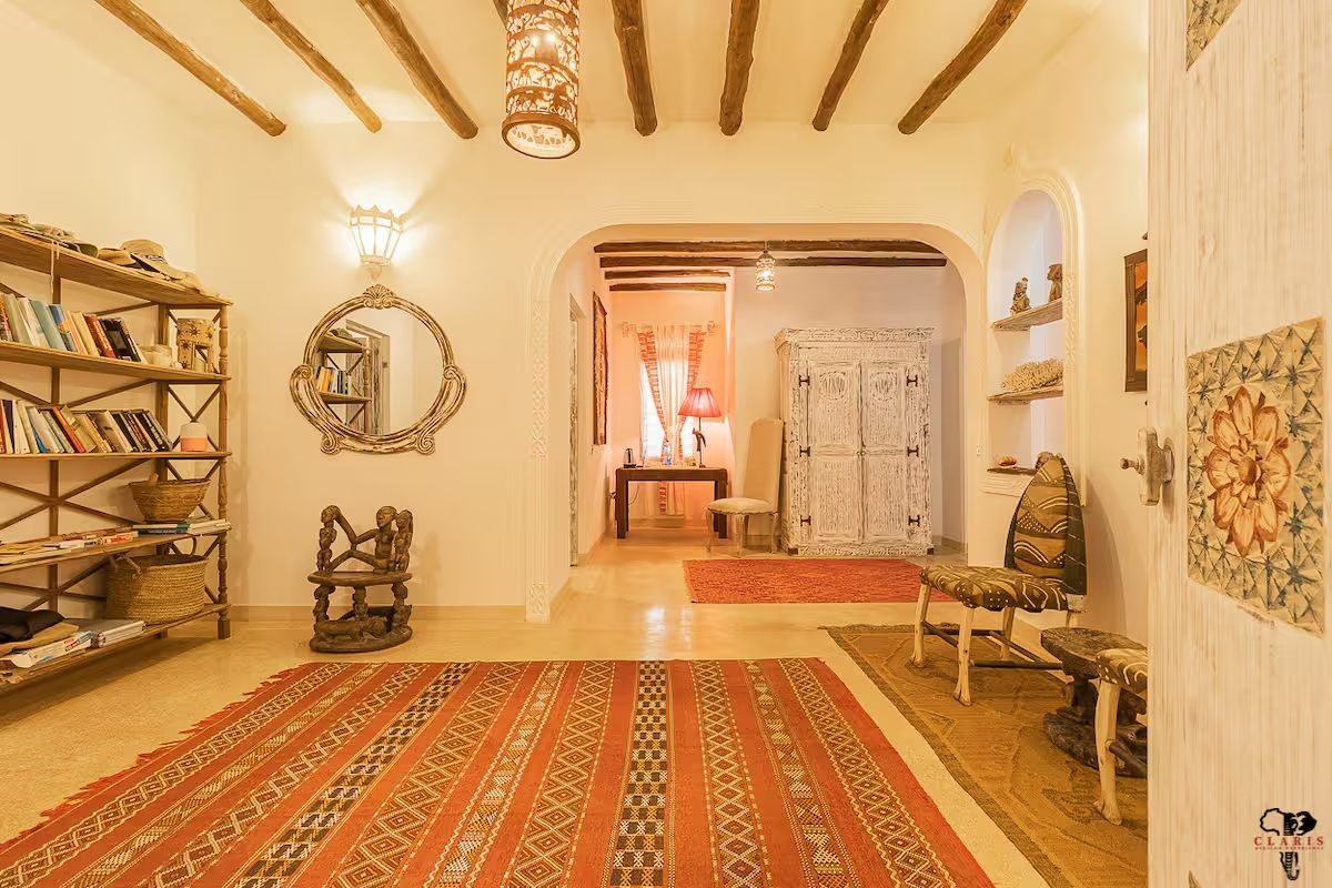 Open-plan living area with traditional finishes